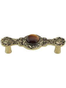 Victorian Jewel Pull Inset with Tiger Eye – 3″ Center-to-Center  |  Pulls Knobs & Pulls 24K Gold Plate/Antique Brass/Antique Pewter/Brite Brass/Brite Nickel