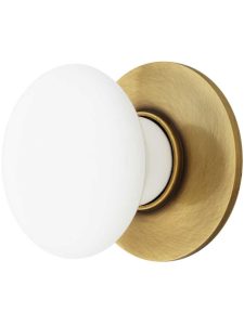 White Porcelain Cabinet Knob With Brass Rosette – 1 3/8″ Diameter  |  Knobs Knobs Antique Brass/Antique Pewter/Oil-Rubbed Bronze/Polished Brass/Polished Chrome/Satin Nickel