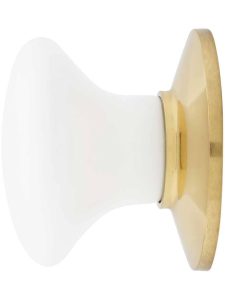 White Porcelain Cabinet Knob With Brass Rosette – 1 3/8″ Diameter  |  Knobs Knobs Antique Brass/Antique Pewter/Oil-Rubbed Bronze/Polished Brass/Polished Chrome/Satin Nickel