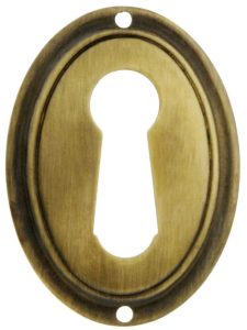 Vertical Oval Stamped-Brass Keyhole Cover in Antique-By-Hand  |  Keyhole Covers Keyhole Covers Keyhole Covers